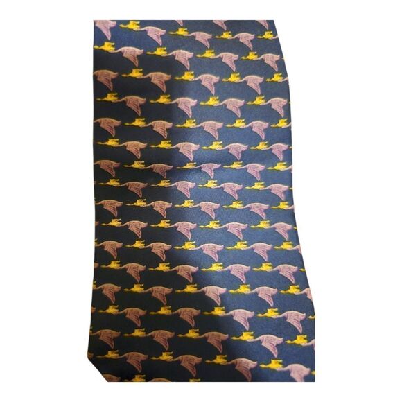 THOMAS PINK Silk Tie Navy Lavender Bird Print - Picture 4 of 7